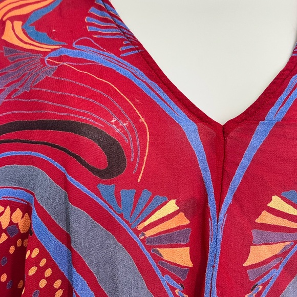 Free People - Beneath The Sea Red Boho V Neck Lightweight Blouse Size XS - Picture 6 of 11